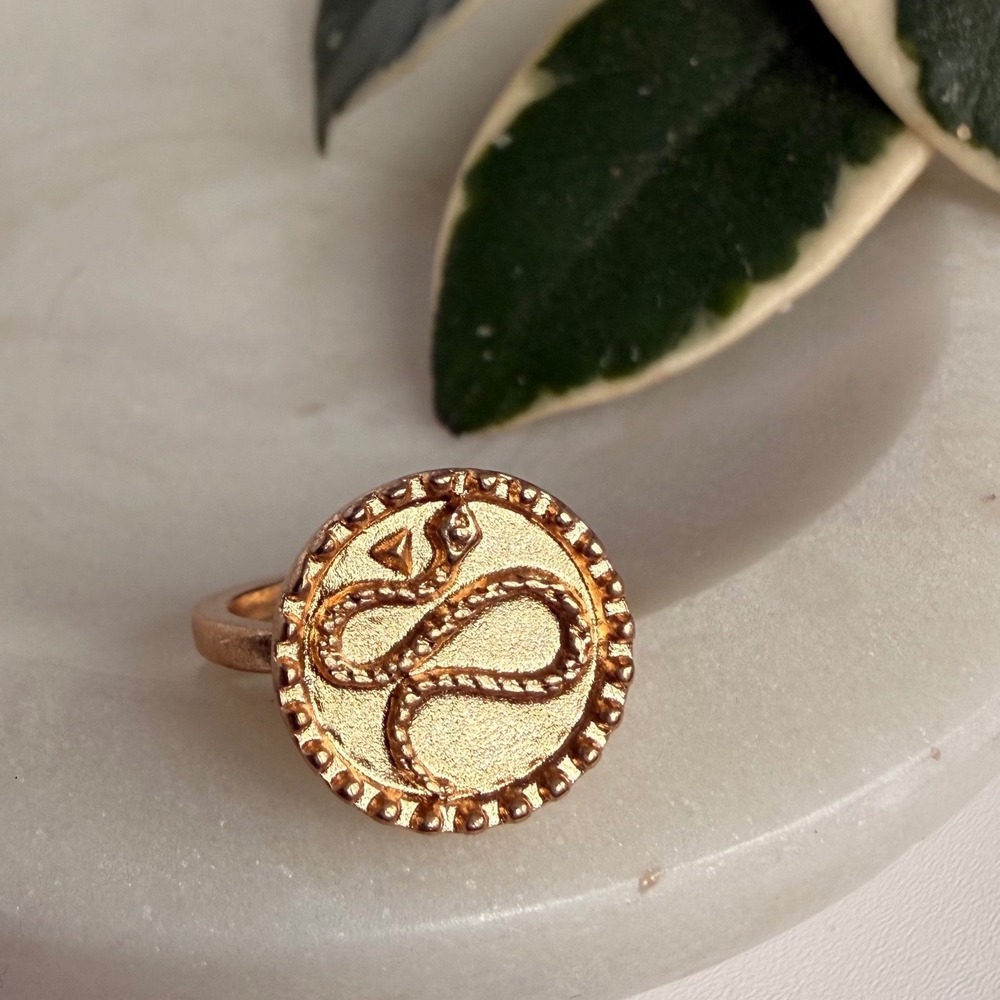 Gold Tone Snake Coin Ring Size 5 Edgy Ring Women's Jewelry Gothic Celestial Gift